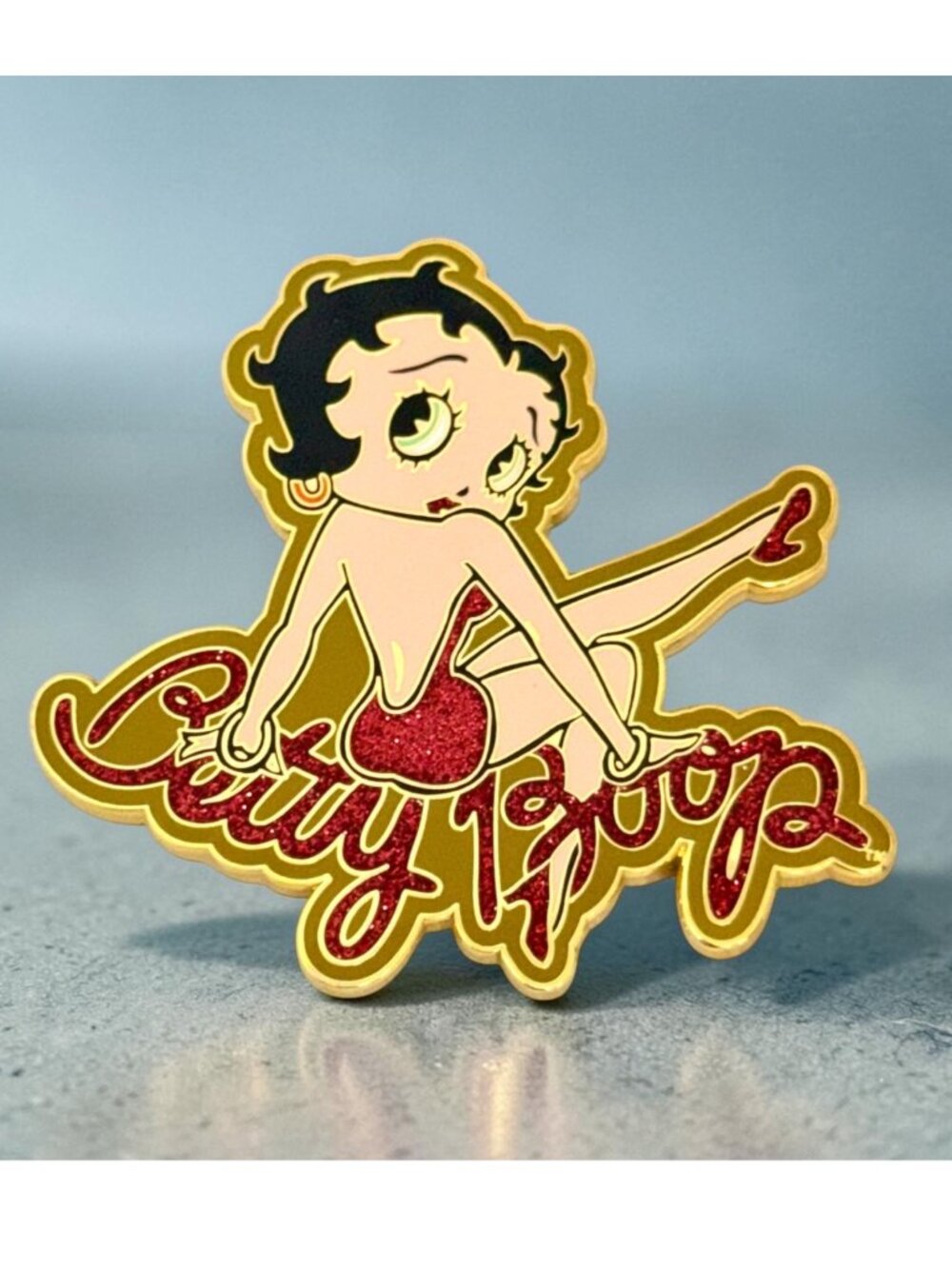 Rare Vintage Large Betty Boop Universal Studios Gold Enamel Pin w/Glitter
